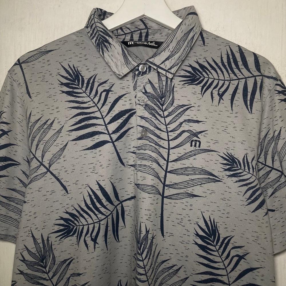 Travis Mathew Polo Shirt Mens Large Grey Tropical Palm Leaf Summer Pima Cotton - Picture 3 of 7